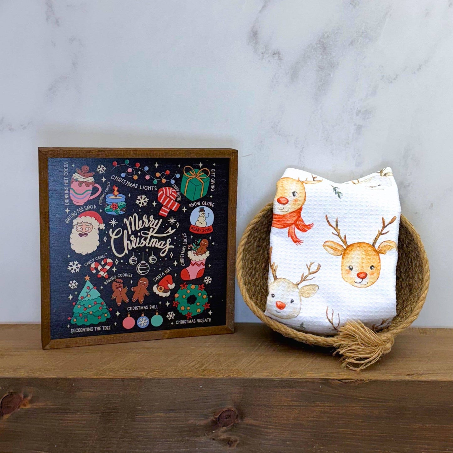 Christmas Reindeer - Holiday Decor Waffle Towels