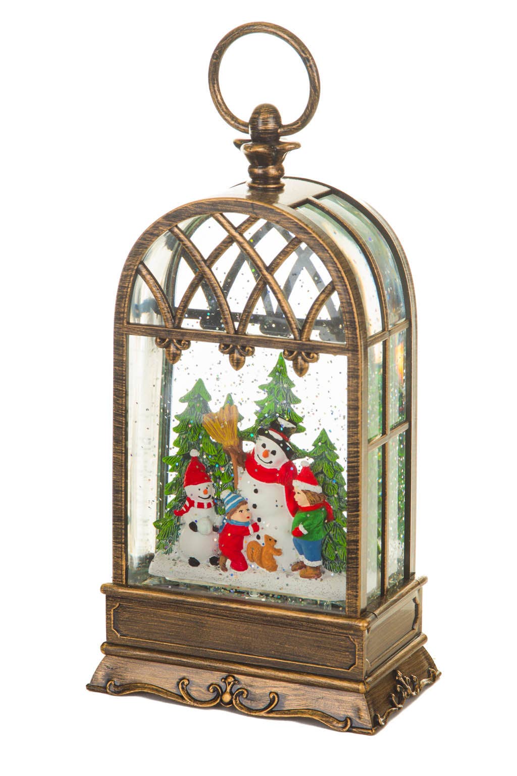 Brass LED Birdcage Snow Globe with Snowman