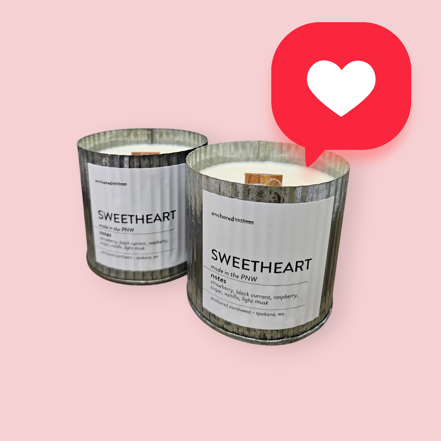 Sweetheart Valentine's Day Rustic Vintage Wood Wick Candle