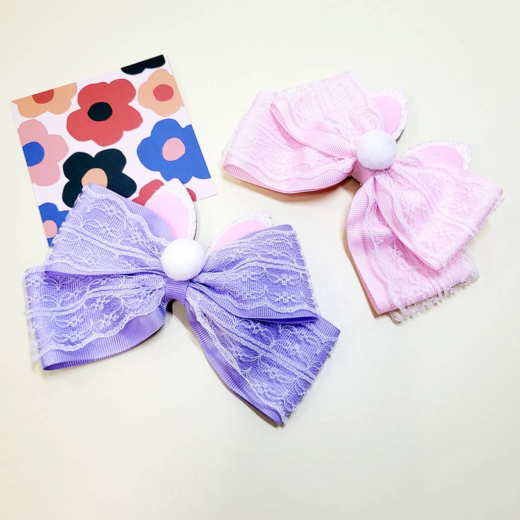 Easter Lace Bunny Ears and Tail Hair Bow