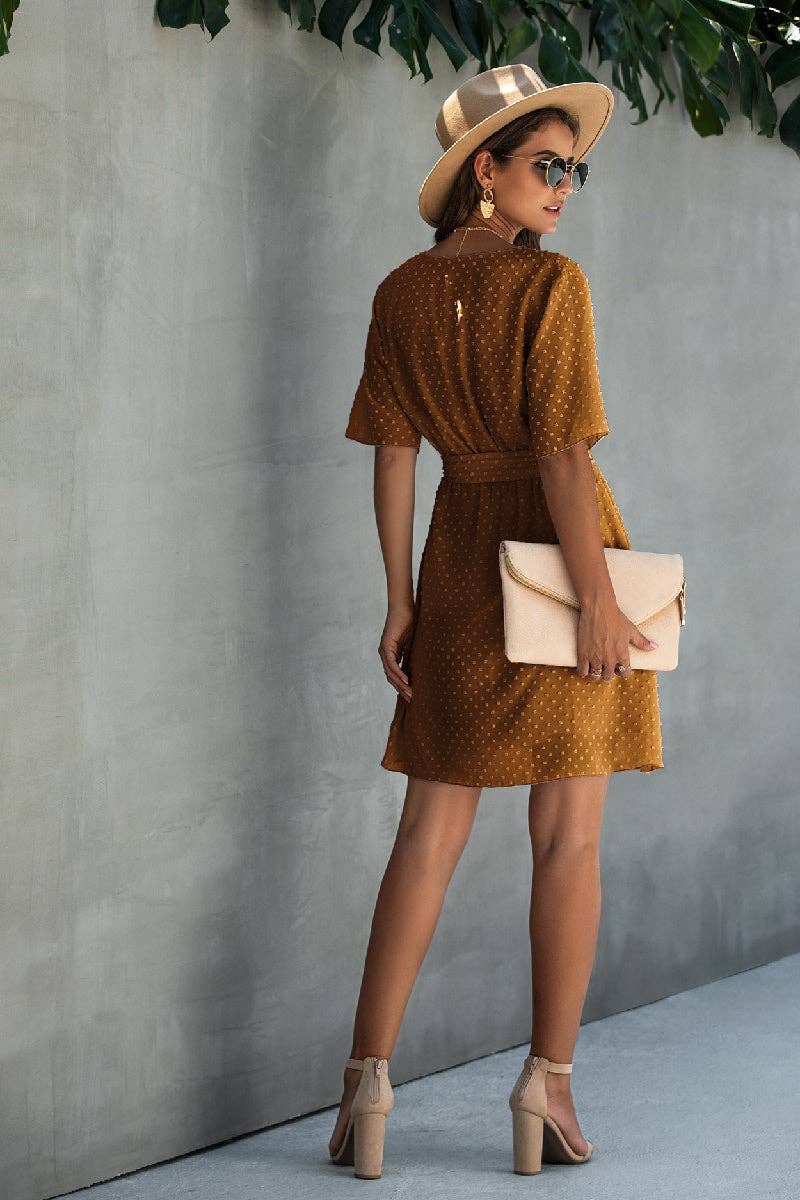 V Neck Ruffled Hem Wrap Dresses