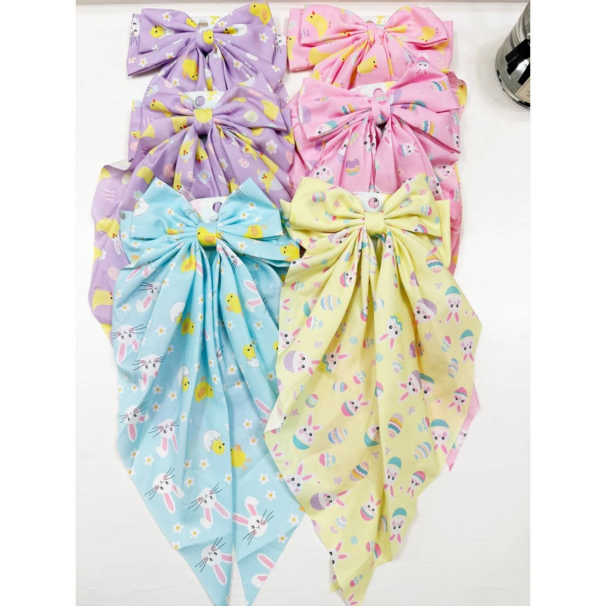 Easter Theme Long Tail Satin Hair Bow Clip