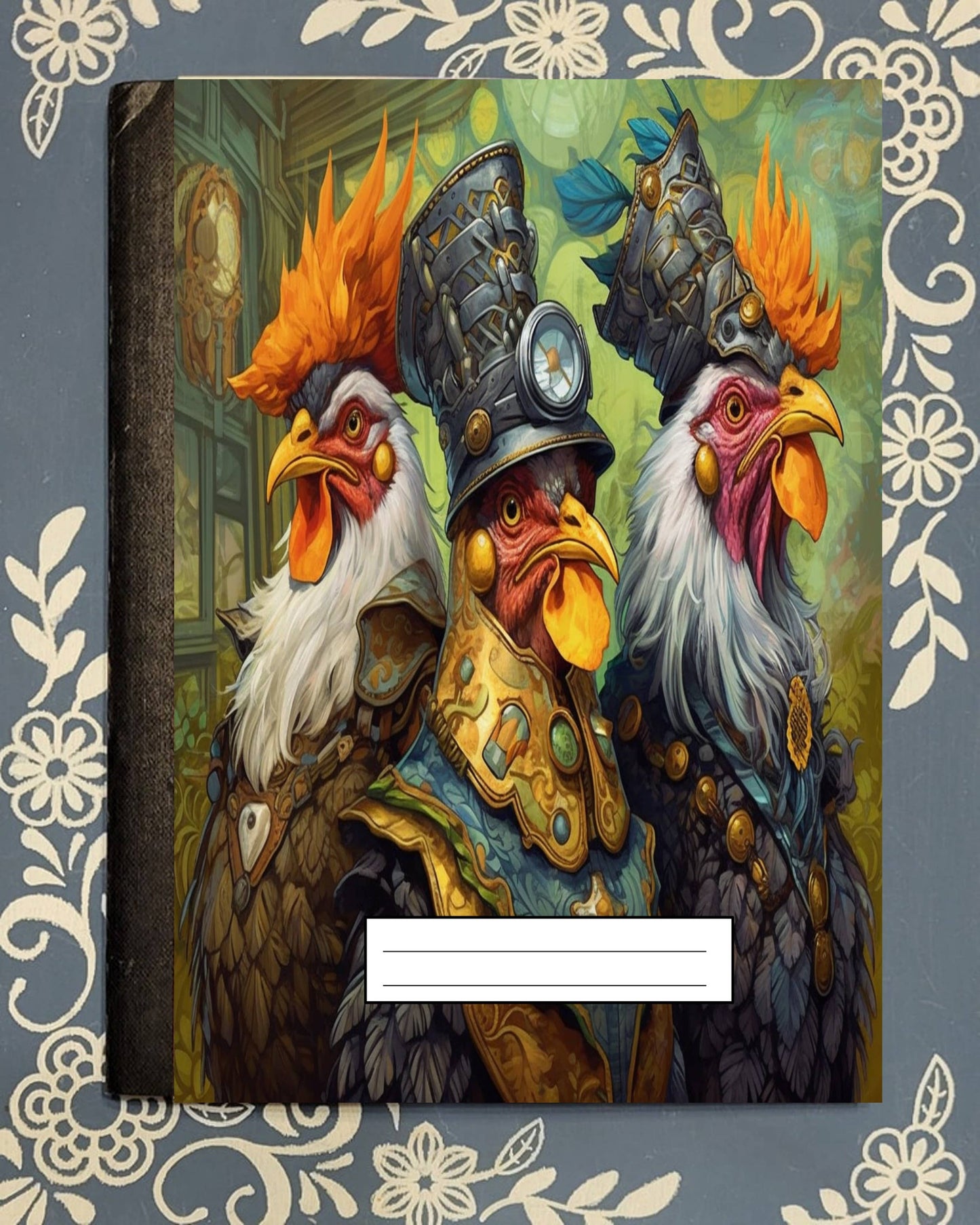 Roosters, Steampunk, Covered Notebook