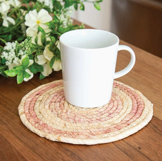 Woven Natural and Rose Seagrass Table Mat - 8"