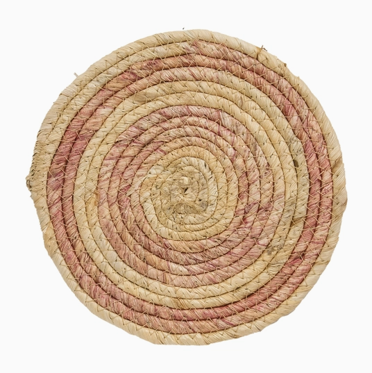 Woven Natural and Rose Seagrass Table Mat - 8"