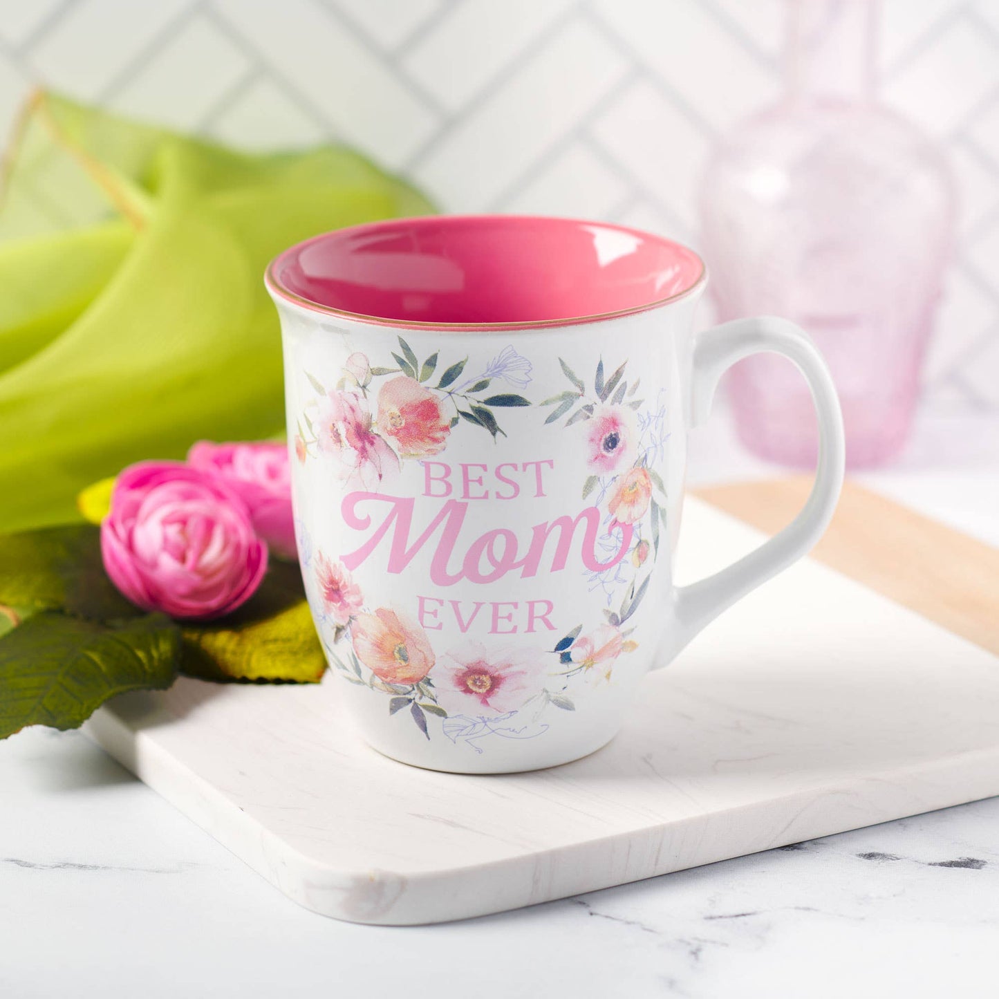 Pink/White Floral Best Mom Ever Num. 6:24 Mug