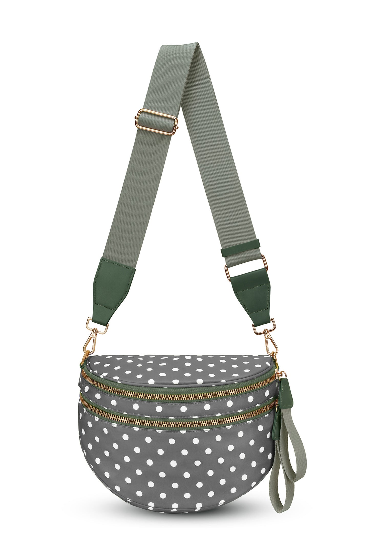 Beau Blue Retro Polka Dot Print Double Zip Crossbody Bag
