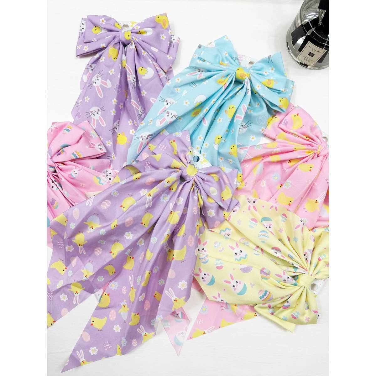 Easter Theme Long Tail Satin Hair Bow Clip