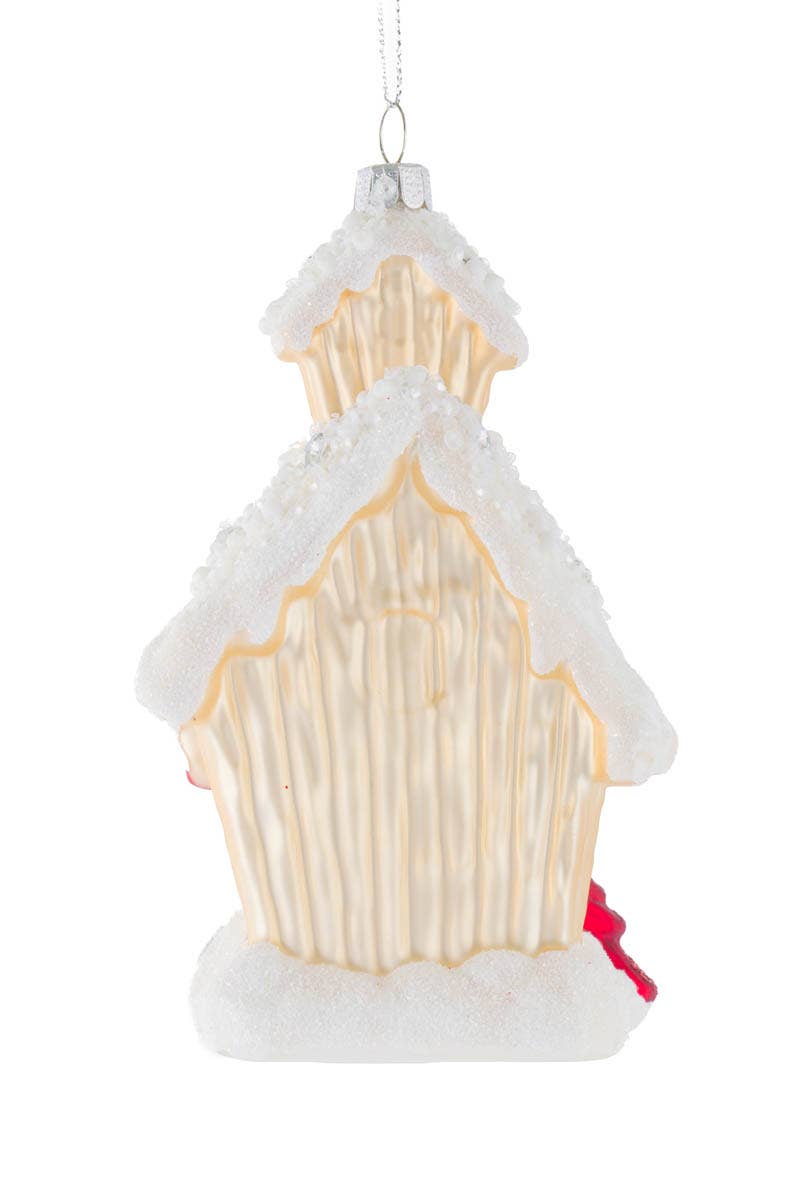 Off-White Cozy Birdhouse Ornament With Cardinals