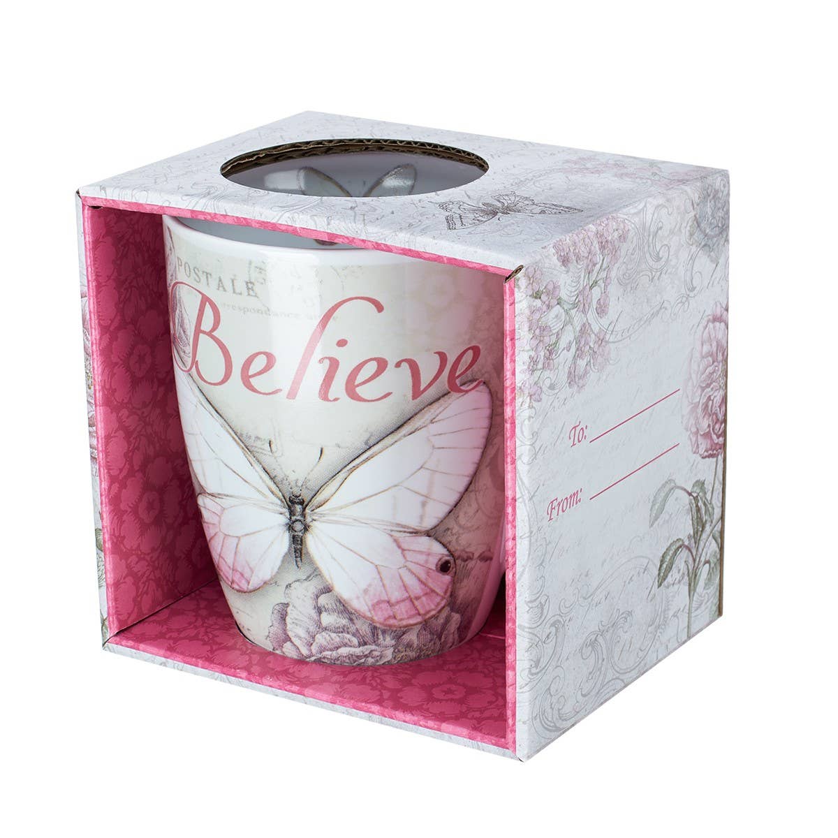 Pink Butterfly Believe Mark 9:23 Mug