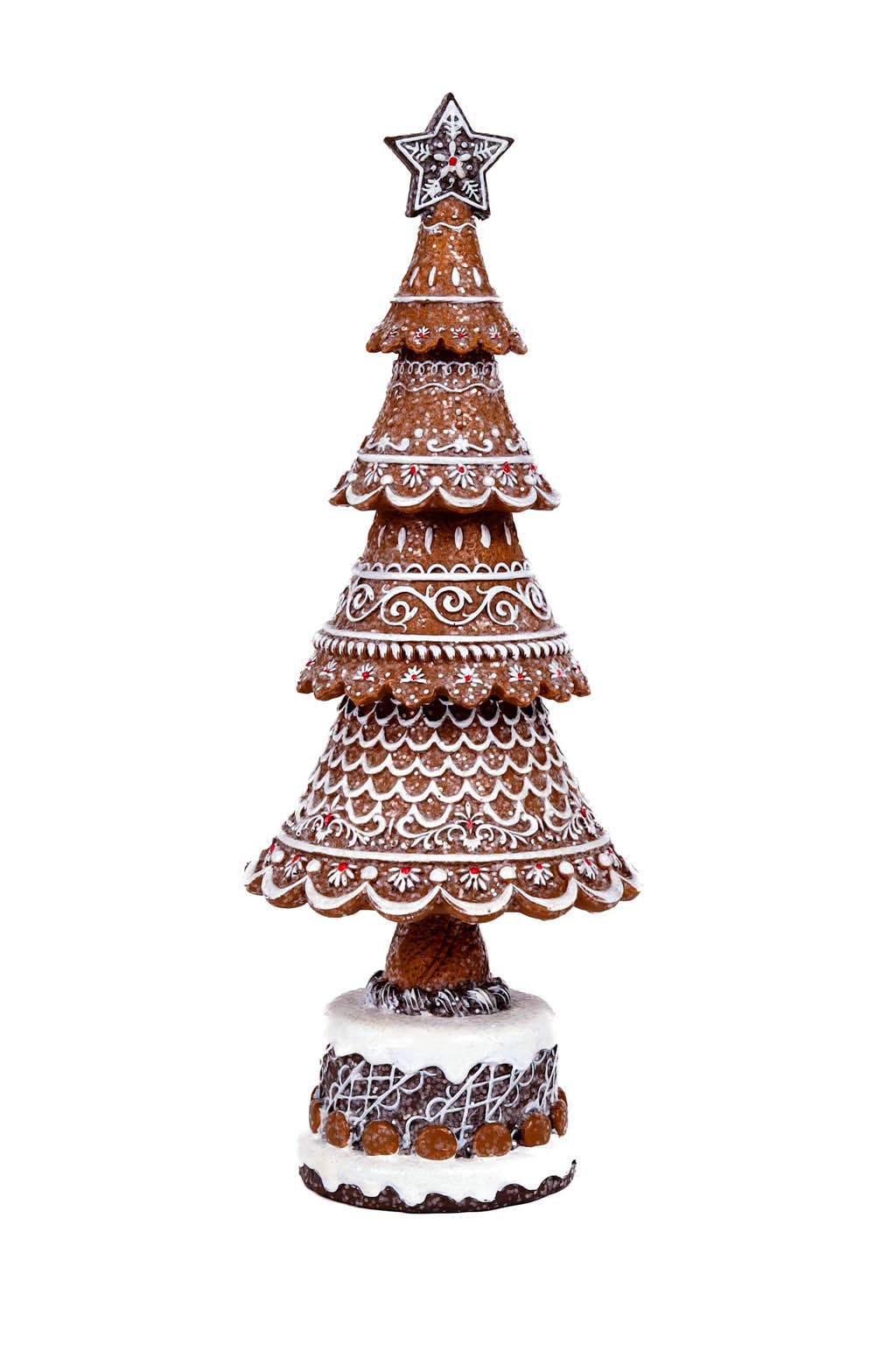 Brown/White Gingerbread Tree Accent with Sequins and Base