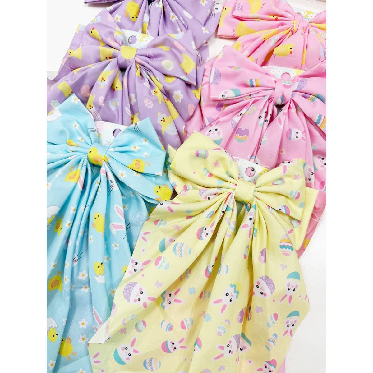 Easter Theme Long Tail Satin Hair Bow Clip