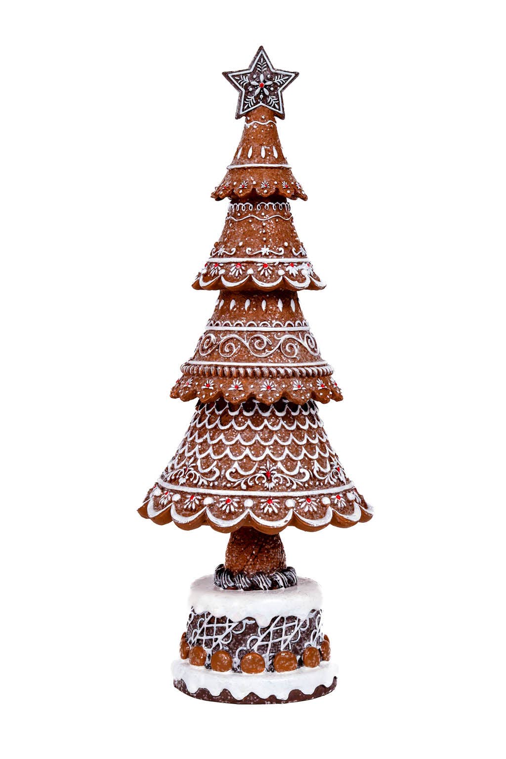 Brown/White Gingerbread Tree Accent with Sequins and Base