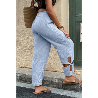 Solid Loose Elastic Waist Hollow Out Long Pant