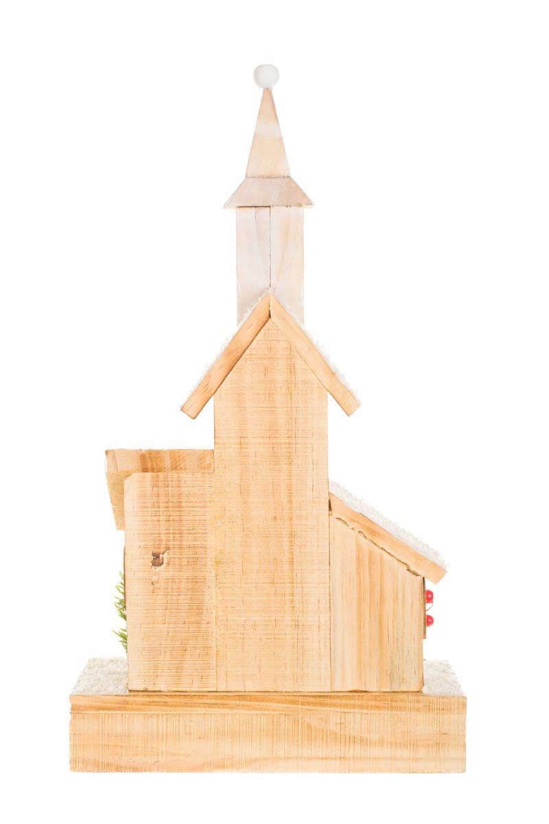 Peach/White Frosted Led Church Display With Bushes