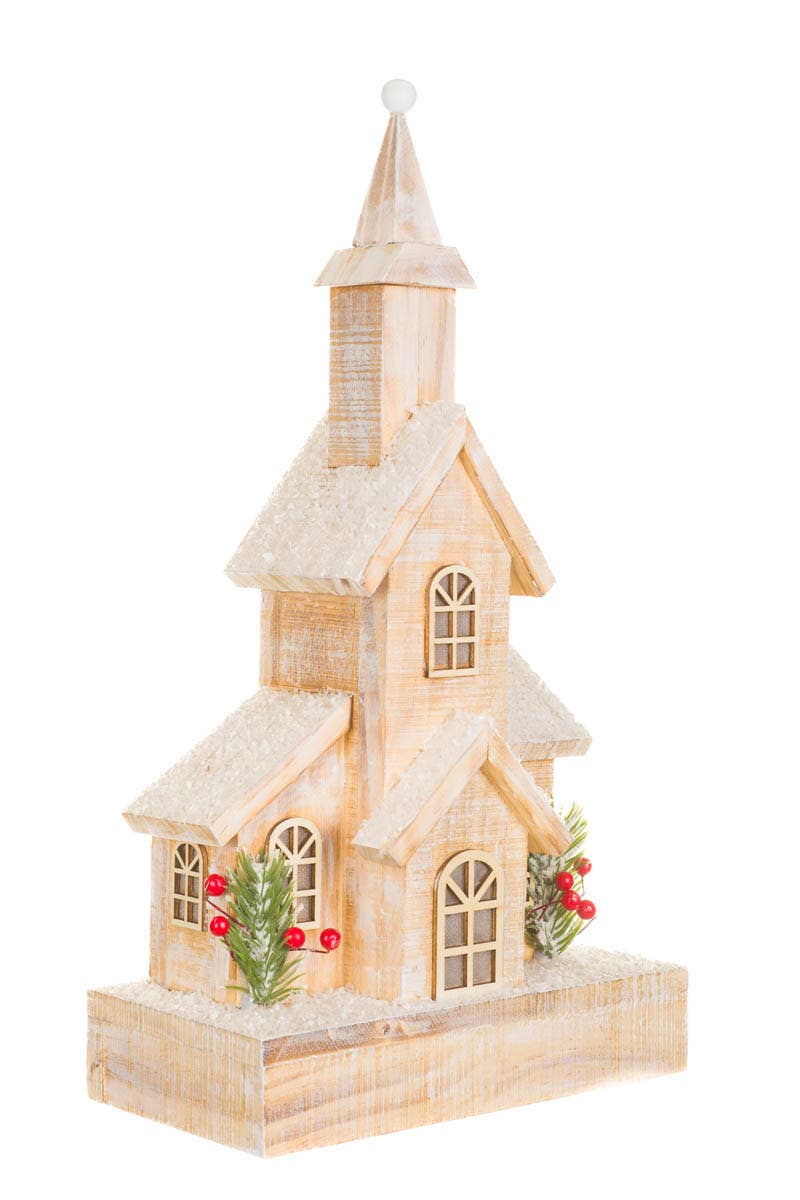 Peach/White Frosted Led Church Display With Bushes