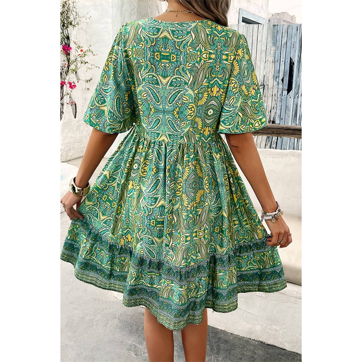 Allover Print Lace Trim Loose A Line Dress