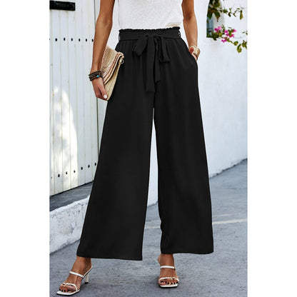 Wide Leg High Waist Tie Pockets Knot Pants