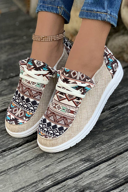 1 the Woman - Vintage Western Patchwork Lace-up Decor Flat Shoes