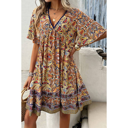 Allover Print Lace Trim Loose A Line Dress