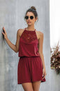 Solid Halter Lace Sleeveless Patchwork Romper