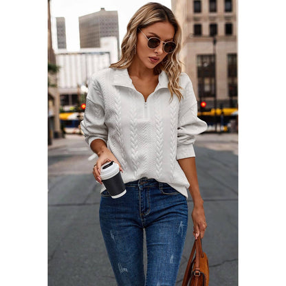 Half Zip Up Braided Long Sleeves Sweatshirt