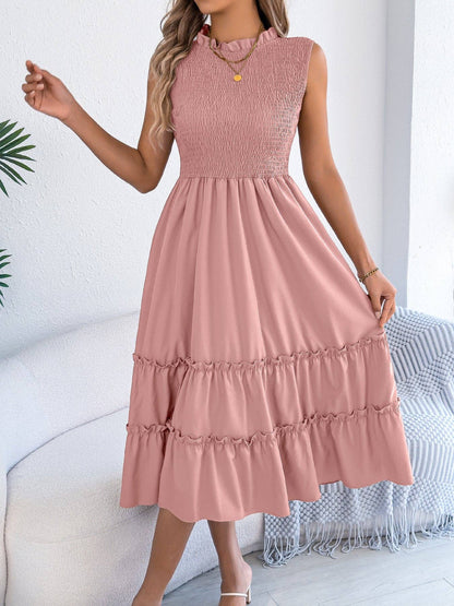 Light Pink Smocked Sleeveless Ruffle Tiered Maxi Dress