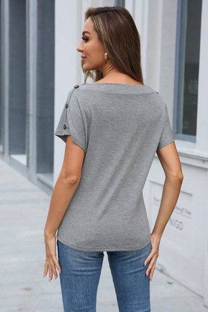One Shoulder Solid Short Sleeve Loose Shirt