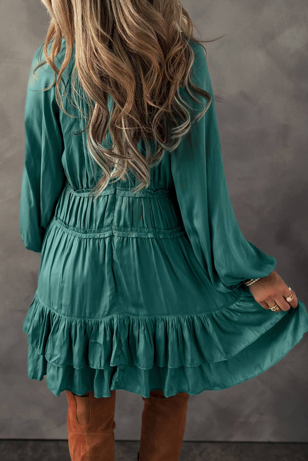 LDC Tiered Ruffled Puff Sleeve Loose Fit Mini Dress