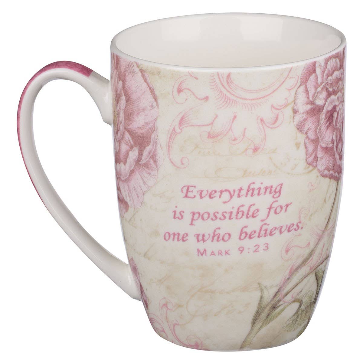 Pink Butterfly Believe Mark 9:23 Mug