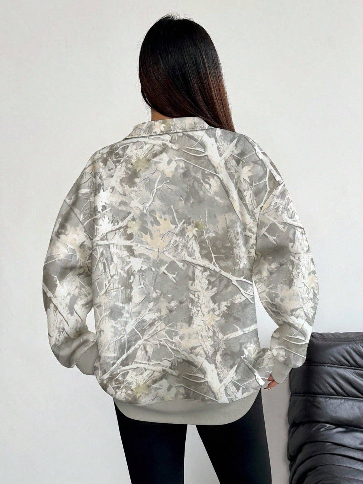 Oversized Woodland Camo Half Zip Pullover Sweatshirt