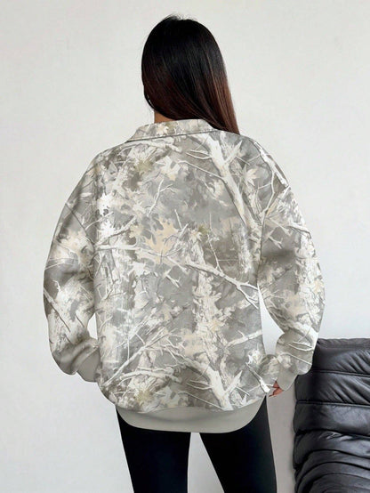 Oversized Woodland Camo Half Zip Pullover Sweatshirt