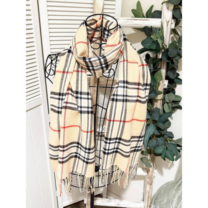 Plaid Print Fringe Scarves