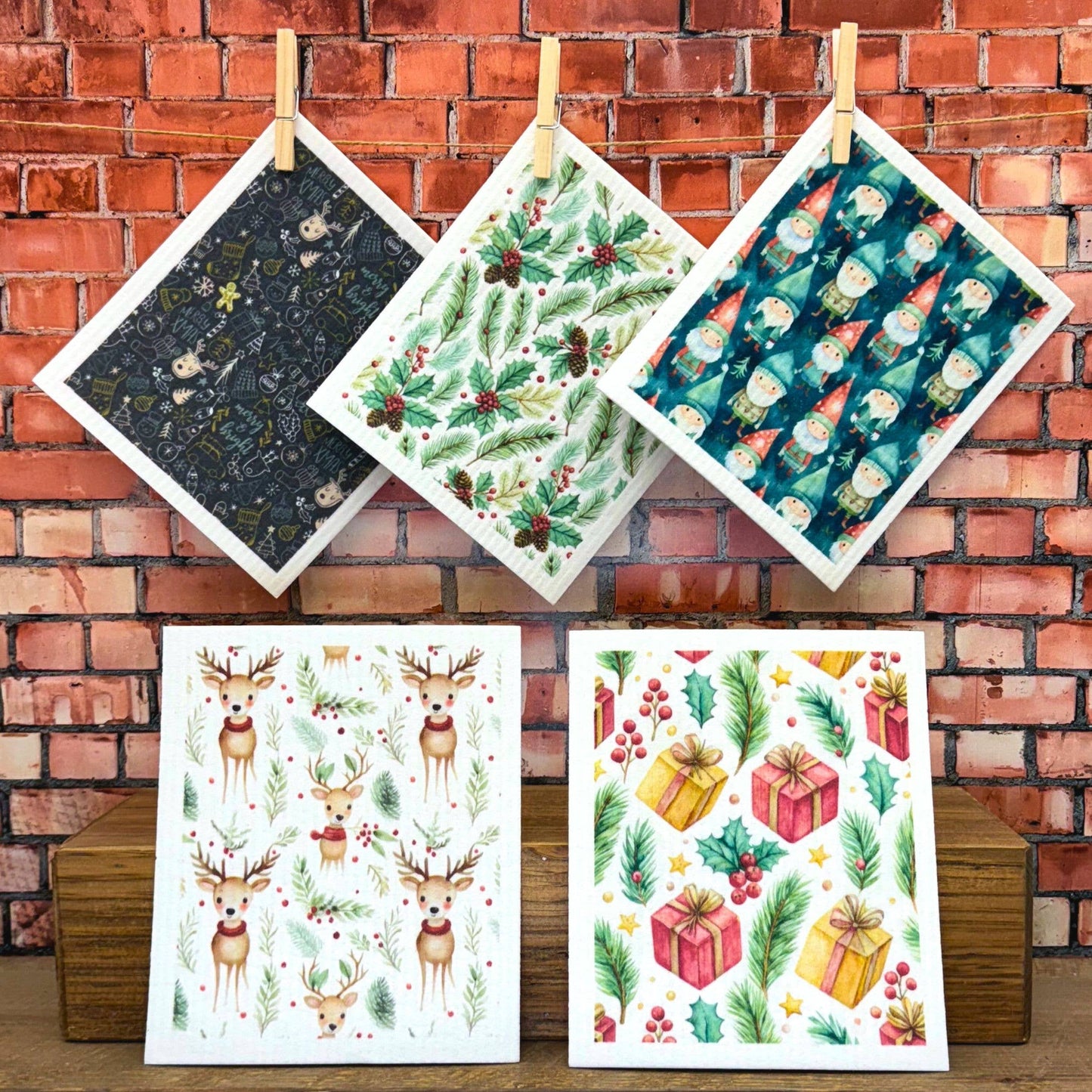 Christmas Reindeer Swedish Dishcloths Holiday Decor