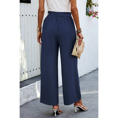 Wide Leg High Waist Tie Pockets Knot Pants