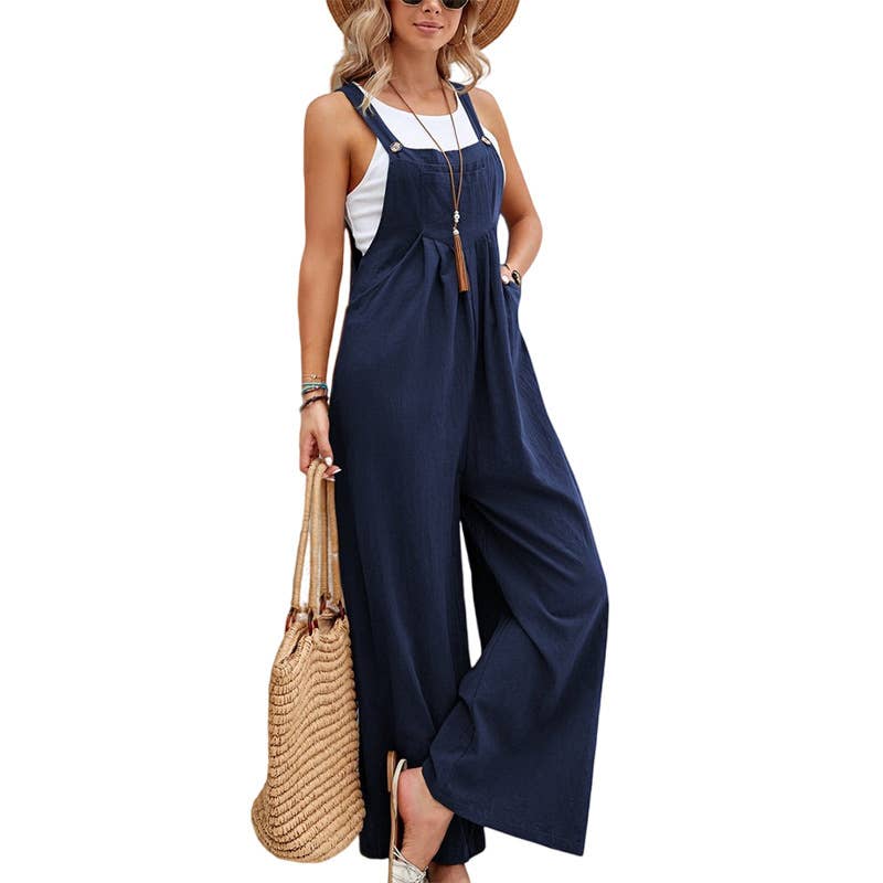 Solid Color Casual Bib Trousers