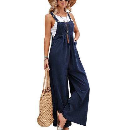 Solid Color Casual Bib Trousers