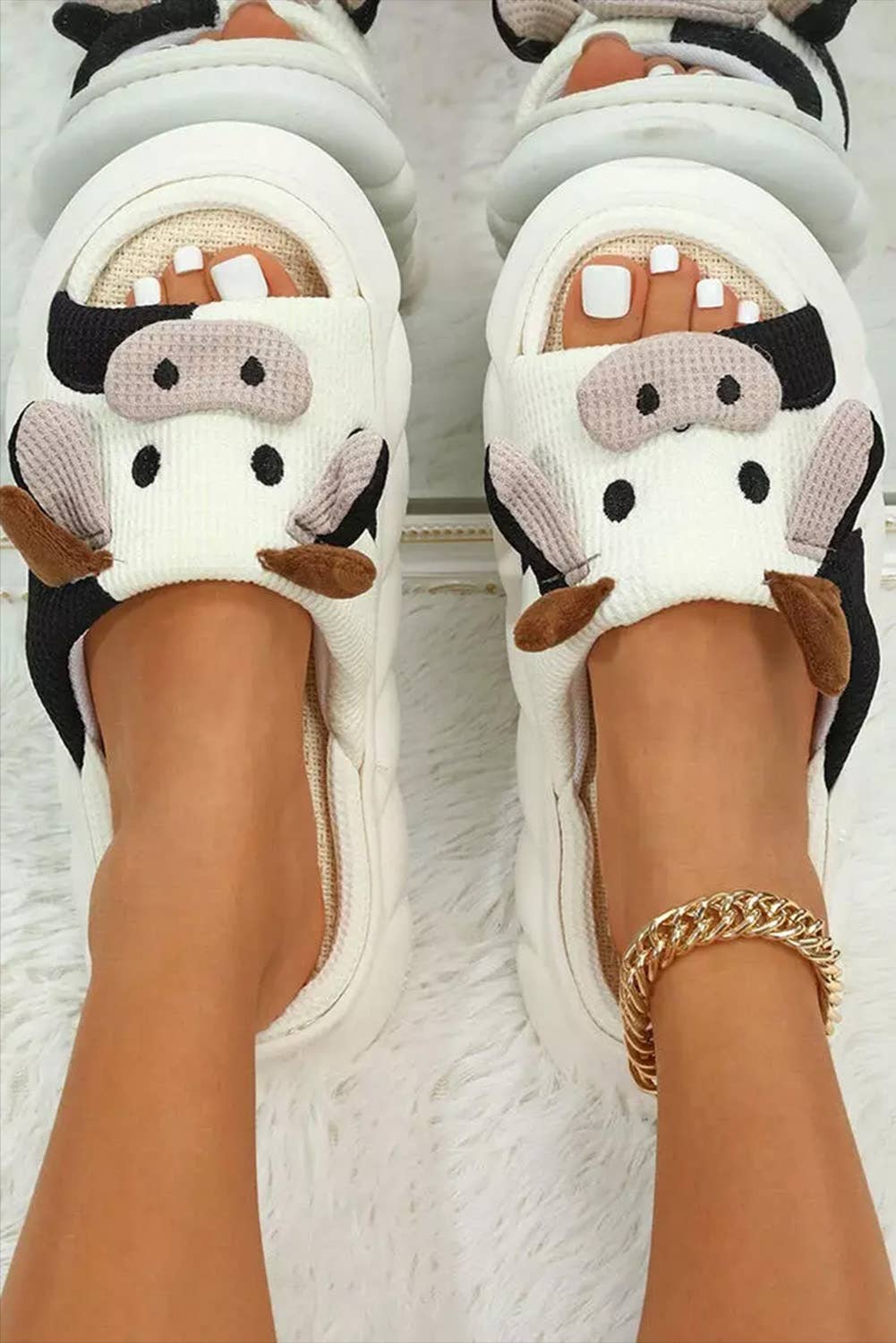 1 the Woman - Cartoon Animal Cow Plush Slippers