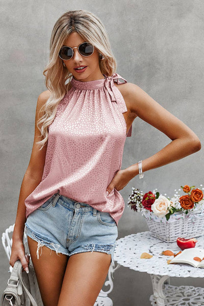 Satin Leopard Halter Tank Spaghetti Strap Cami Shirt