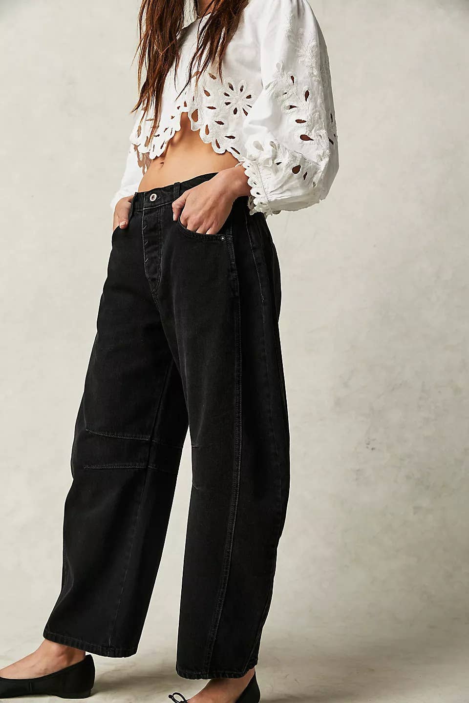 Washed Balloon Leg Denim Jeans With Belt