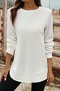 Fashion-W Rounded Hem Waffle Long Sleeve Top
