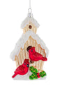 Off-White Cozy Birdhouse Ornament With Cardinals