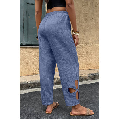 Solid Loose Elastic Waist Hollow Out Long Pant
