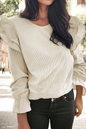 Ruffled Long Sleeve Corduroy Blouse (S-XL)