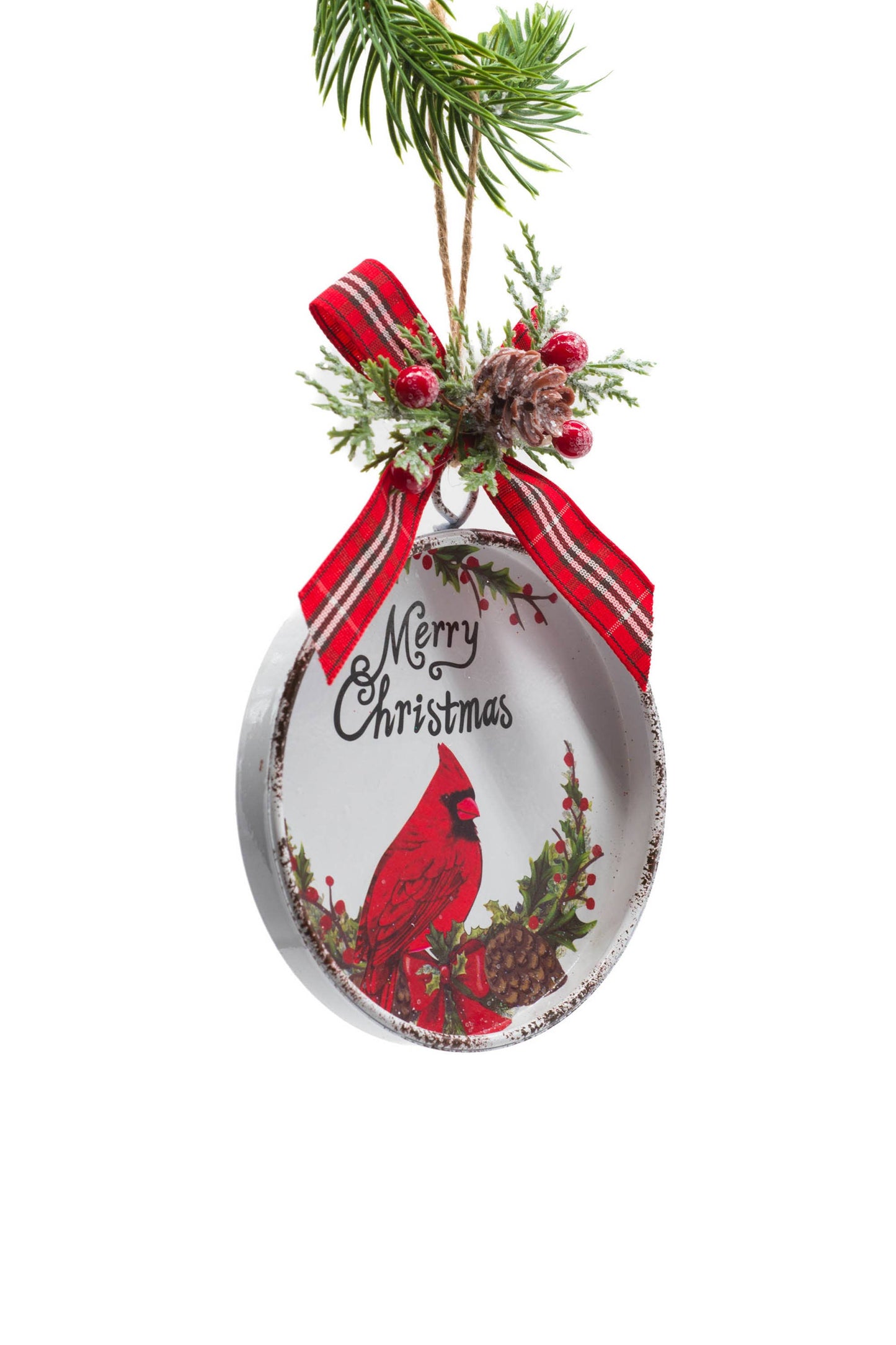 White Framed Ornament with Cardinal Print