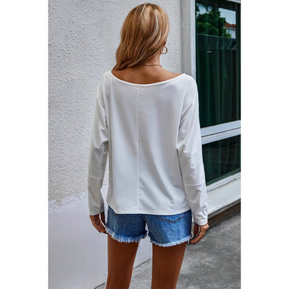 Wide Neck Floral Print Long Sleeves Loose Top