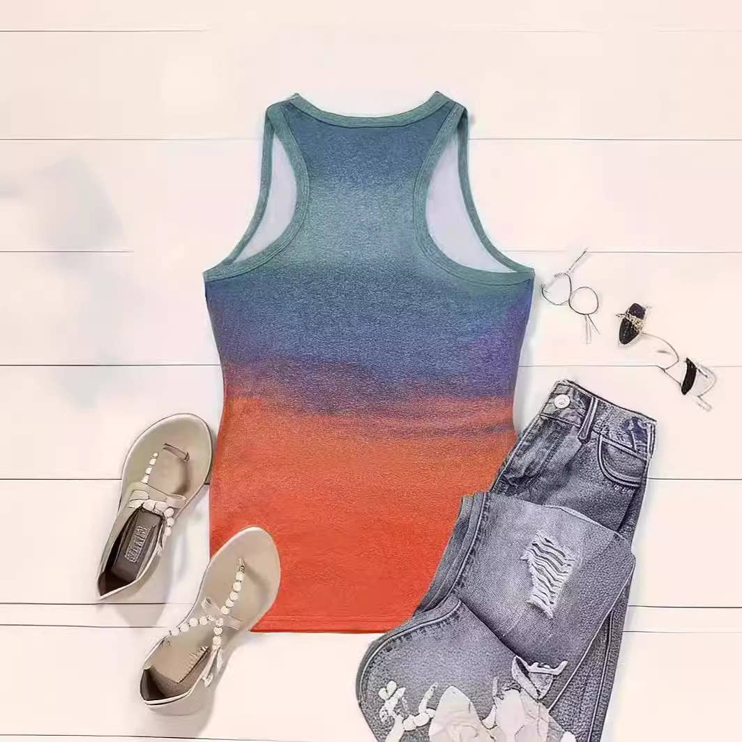 Fashion Colorful Sunrise Crewneck Tank Top