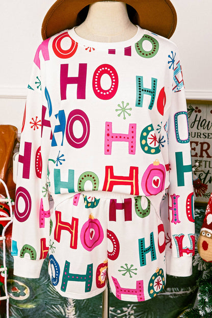 Ho Ho Ho Christmas Fashion Print 2pcs Lounge Short Set-S-4X