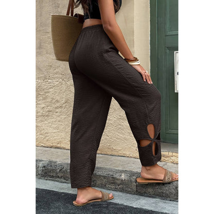 Solid Loose Elastic Waist Hollow Out Long Pant