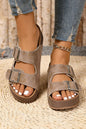Medium Grey Retro Double Buckle PU Leather Faux Suede Platform Slippers